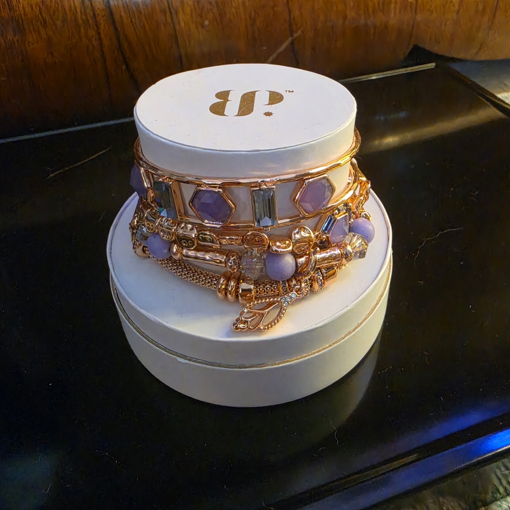 Stacked Rose Gold Bracelet Set with Lavender Accents